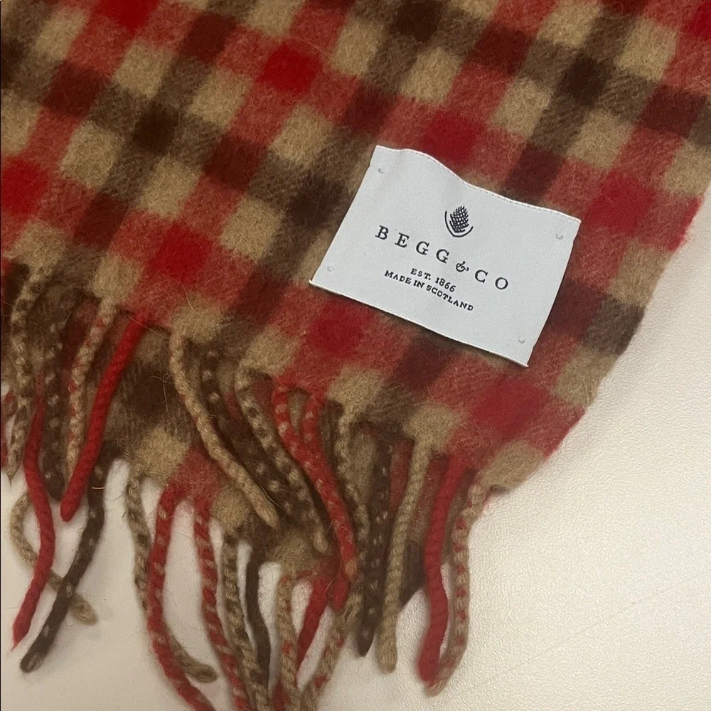 BEGG & Co. Plaid Red and Brown Men's Scarf